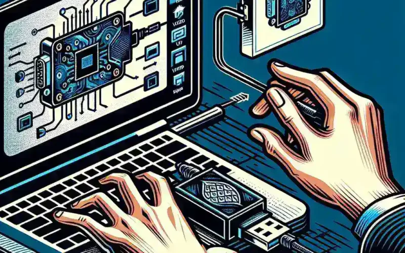 "Step-by-step guide on installing drivers for a USB to VGA adapter with visual instructions on connecting the device and accessing driver settings."