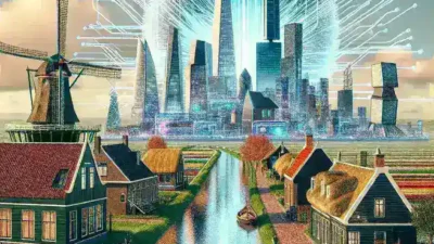 "Image of the Netherlands flag alongside advanced supercomputing technology, symbolizing the country's bid to establish an EU AI supercomputing hub for future advancements in artificial intelligence."