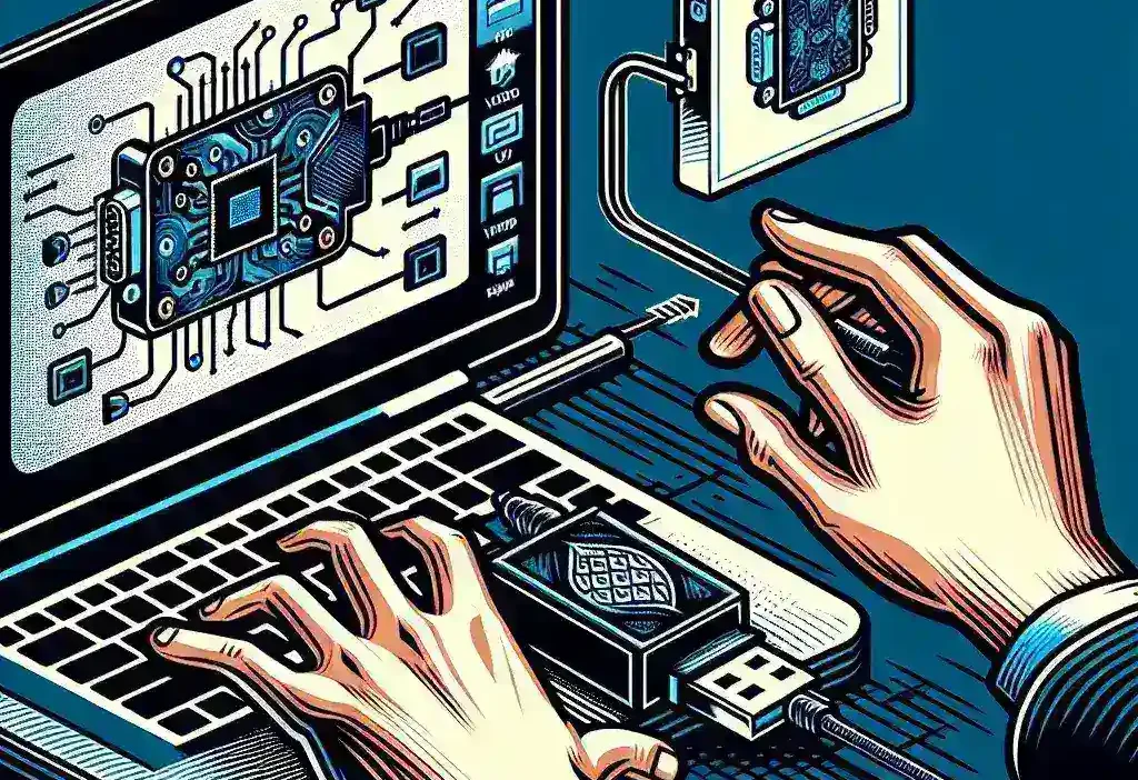"Step-by-step guide on installing drivers for a USB to VGA adapter with visual instructions on connecting the device and accessing driver settings."