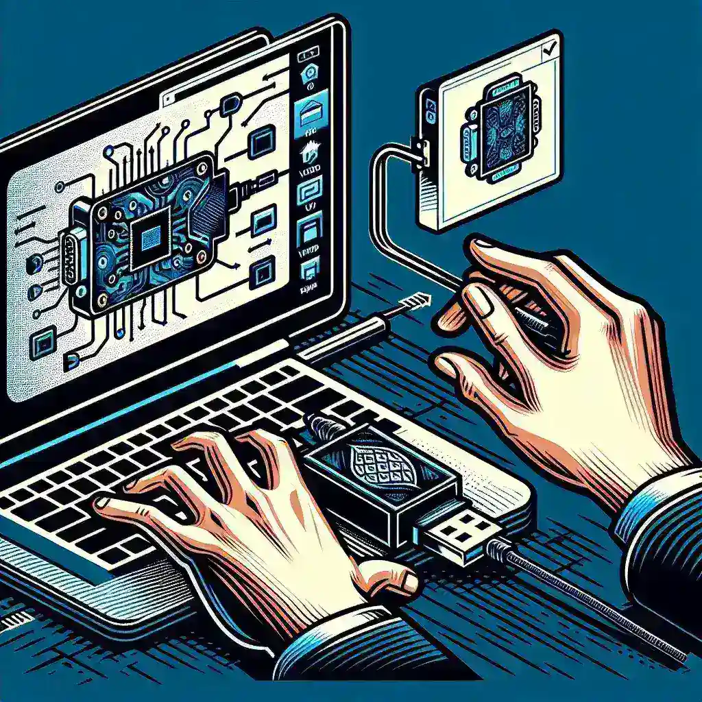 "Step-by-step guide on installing drivers for a USB to VGA adapter with visual instructions on connecting the device and accessing driver settings."
