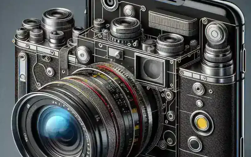 "Leica LUX Grip accessory on an iPhone, showcasing its vintage design and professional features for photography enthusiasts in the complete review of the Leica LUX Grip."
