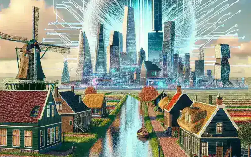 "Image of the Netherlands flag alongside advanced supercomputing technology, symbolizing the country's bid to establish an EU AI supercomputing hub for future advancements in artificial intelligence."