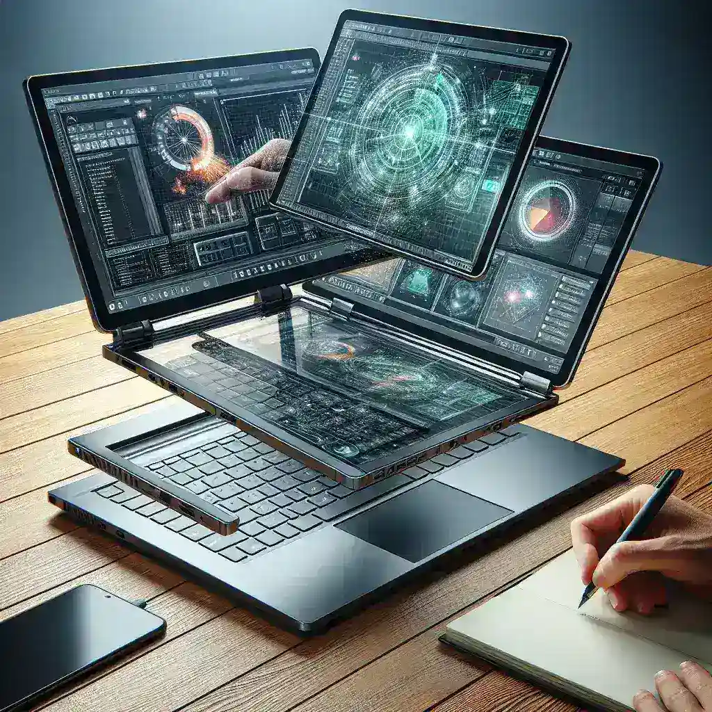 How do laptops with multiple detachable screens enhance multitasking?