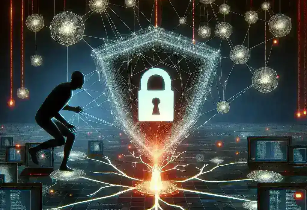 "Cybersecurity professional conducting a vulnerability assessment on a computer screen to identify and combat hacking threats, emphasizing the importance of proactive security measures."
