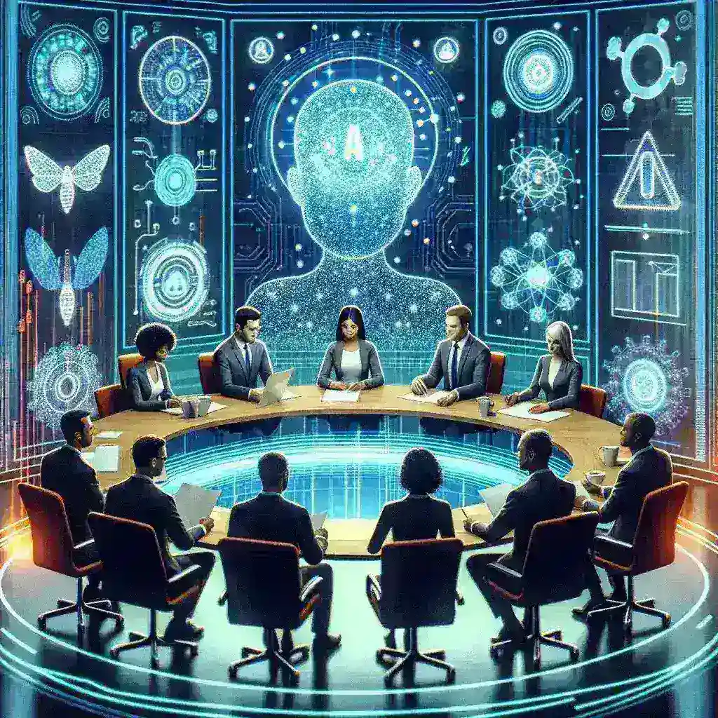 "Illustration of a futuristic AI technology concept with digital data visualization, representing the U.S. SEC's new disclosure requirements for publicly traded tech firms in the financial sector."